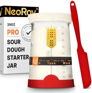 NeoRov Pro Sourdough Starter Kit - 39 Oz Glass Sourdough Starter Jar (With Cloth Lid,Silicone Base,Scraper,Date Tracker,Temp Strip) - Sourdough Bread Baking Supplies For Sour Dough Bread Loaf (Red)
