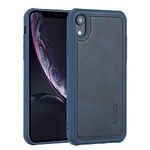 Molzar MAG Series iPhone XR Case with Faux Leather, Built-in Metal Plate for Magnetic Mount, Wireless Charging Support, Compatible with iPhone XR, Blue