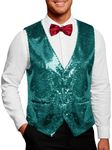 COOFANDY Men's Sequins Vest Slim Fit Christmas Party Vest Shiny Dress Waistcoat for Wedding, 80s 90s Prom,Events