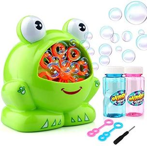 Baztoy Machine a Bulle, Jouet Enfant 3 4 5 6 7 8 9 10 Ans Bulles de Savon Automatique Portable Souffleuse à Bulles avec 2 Bouteilles Liquide Garçons Filles Cadeau Jeux Jardin Plein Air