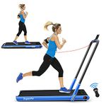 Goplus 2 in 1 Folding Treadmill, 2.25HP Under Desk Electric Treadmill, Installation-Free, with Remote Control, Bluetooth Speaker and LED Display, Walking Jogging Machine for Home Use (Blue)