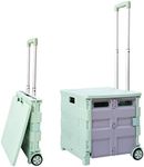 35kg Folding Shopping Trolley Storage Boot Cart Box | Collapsible Trolley with Lid | Portable Utility Cart with Telescopic Handle (Light Blue/Grey)