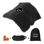 Dravina Neck Pillow for Travel. Super Soft Washable Travel Pillow Lightweight Comfortable Sleeping Experience On Flight. Head Rest Neck Pillow with Eye Mask, Ear Bud & Carrying Pouch - Black