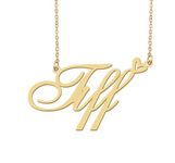 18k Gold Plated Tiff Name Necklace Heart Charm Pendant Stainless Steel Graduation Jewelry for Womens Teens 16"