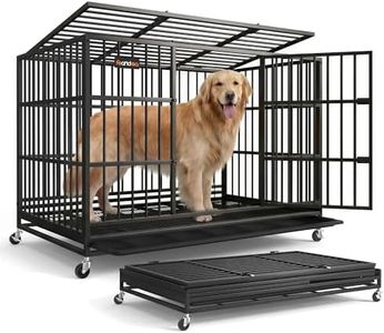 Feandrea Heavy-Duty Dog Crate, 5-Minute Quick Assembly, Foldable Dog Kennel Cage with Lockable Wheels, Double Doors, Escape Proof Fixed Bottom, Removable Tray, Easy to Clean, Ink Black, 48 Inch
