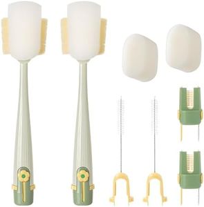 5 in 1 Bottle Cleaning Brush, Multifunctional Water Bottles Cleaner Brushs Portable Bottle and Lid Cleaning Brush Tool, Straw Cleaner Brushs for Bottles Tumblers Glass Cups (2, Green)