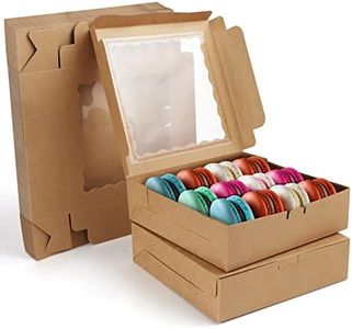 BELLE VOUS 12 Pack of Brown Paper Kraft Single Bakery Pastry Boxes with Windows - 23 x 23 x 6.5cm/9.06 x 9.06 x 2.56 Inches - Disposable Packaging Boxes for Cookies, Cup Cakes, Desserts, Pies & Gifts
