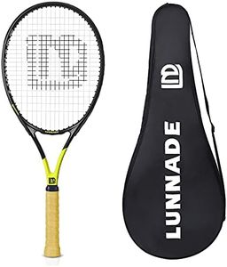 LUNNADE Adults Tennis Racket 27 Inch, Shockproof Carbon Fiber Tennis Racquet Light-Weight, Pre-Strung and Regrip, Suitable for Beginners to Intermediate Players