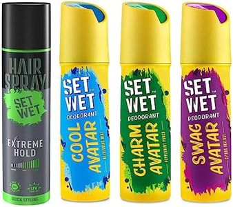 Set Wet Deodorant Spray Perfume for Men, 150ml (Cool, Charm and Swag Avatar Pack of 3) & Set Wet Hair Spray for Men Extreme Hold 200ml