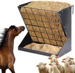 PAUQRWIE Hay Feeder for Goats 25 Gallon Horse Hay Rack Wall Mount 2 in 1 Hay and Grain Feeder Metal Livestock Mineral Feeders for Sheep Nigerian Dwarf Goats, Hanging, Adjustable