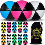 Flames 'N Games 3x ASTRIX UV Thud Juggling Balls set of 3 Pro 6 Panel Leather Juggling Ball Set & Travel Bag! (Orange/Green/Blue)