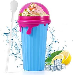 Slushy Cup Slushie Maker Machine for Home Kids,Tiktok Portable Quick Frozen Smoothies Squeeze Cooling Cup with Cup Brush Straw and Spoon(500ml Blue)