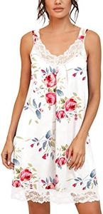 PrinStory Chemise de nuit ample en dentelle pour femme, Fp Blanc, M