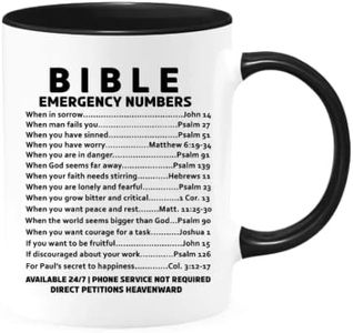 Bible Emergency Numbers Coffee Mug - Unique Gift Mugs Surely To Be Loved, Biblical Word Of Truth To Get Through Your Day Daily, Mugs Are White With Colored Inside And Handle. (Two Tone Black, 11oz)