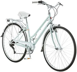 Schwinn Wayfarer Adult Hybrid Bike, Mens and Womens, 16-Inch/Small Steel Step-Through Frame, 7-Speed Drivetrain, Rear Rack, 700C Wheels, Light Mint