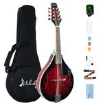 Mulucky A Style Mandolins Instrument, 8 String Acoustic Mandolin with Beginner Kit for Adults Kids, Case, Tuner, String, Picks - Red