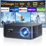 [1000 ANSI/Google TV] 4K Projector with WiFi6 and Bluetooth, PUTRIMS K12 Netflix-Licensed Smart Projector Native 1080P with Auto Focus and Keystone, Voice Control Outdoor Movie Projector Gray