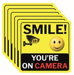 Smile You're On Camera Sign, Double-Sided 6 Pack 6"x6" Vinyl Decals for Video Surveillance Signs in/Outdoor, Laminated for UV & Water, Warning Signs, Security Signs, Camera Sign