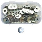 Jaset Innovations Hardware Plain Flat Washers – # 4x14 – 4mm Inner Diameter, 14mm Outer Diameter – White Zinc Plated – 250 Pieces