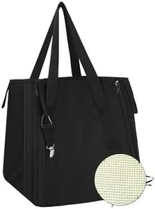 GRANNY SAYS 2-in-1 Black Tote Bag with Pocket & Picnic Blanket, Medium Women's Handbags with 1 Hat Clip and 4 Stakes, Waterproof Work Bags for Women, Laptop Tote Purse Shoulder Bag for School, Travel