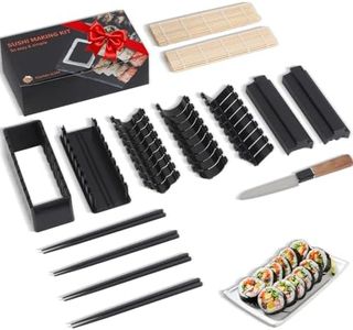 MLRYH Sushi Making Kit Sushi Maker, 14 Pcs Sushi Kit for Beginners Sushi Roller Kit with Sushi Cutting Mold, Knife, Sushi Mats, Chopsticks(Black)