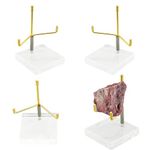 4Pcs Acrylic Easel Display Stand, Crystal Acrylic Easel Stand Geode Stand with Adjustable Metal Arms, Rock Display Stand Crystal Display Stand for Gemstones Fossils Crystal Minerals (2.4 × 2.4 × 3.5 Inch)