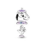 Pandora Disney Mrs. Potts and Chip sterling silver charm with purple, pink, blue and black enamel