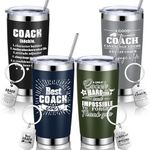 FoldTier 4 Sets Coach Gifts Best Coach Ever Stainless Steel Tumbler Coffee Mug with Keychain 20 oz Coaches Appreciation Gift Travel Tumbler for Soccer Volleyball Coach (Multicolor,Artistic Pattern)