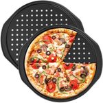 Lillgo 2pc Pizza Trays for Oven Non Stick- 14 Inch Carbon Steel Pizza Pans with Holes Pie Pizza Crisper Pans with Handles Round Perforated Pizza Baking Sheets Plate Bakeware for Home, Restaurant