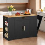 YITAHOME 53 Inch Large Rolling Kitchen Island with Trash Can Storage Cabinet, Portable Mobile Islands Table Long Floating Movable w Wheels Cabinet for 13 Gallon Garbage Bin 2 Drawer, Black