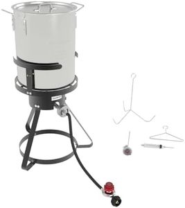 GasOne B-5155-NB Turkey Fryer Pot and Burner – 30 Quart Pot Deep Fryers Outdoor Burner – Cast Iron Burner Head 7-Piece Set Outdoor Deep Fryer with Thermometer, Marinade Injector