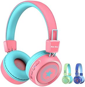 Kids Bluetooth Headphones with Microphone New bee Bluetooth 5.0 Wireless Kids Headphones with 32H Playtime/94dB Volume Limited On Ear Headphones for School/Girls/Boys/iPad/Fire Tablet (Pink)