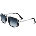 Royaltail Nirvana Sunglasses Silver Frame & Blue Gradient Square Glass, Unisex Square 100% UV Protected | For Men& Women | For Protection, Party & Styling