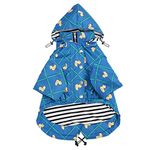 Morezi Dog Zip Up Dog Raincoat with Reflective Buttons, Rain/Water Resistant, Adjustable Drawstring, Removable Hood, Dog Raincoats with Legs 4kg to 36kg Available - Grid Blue - Medium