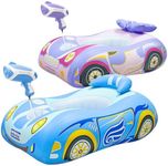 2 Pack Automatic Water Gun with Toddler Pool Float, Inflatable Car Baby Pool Swimming Float, Pool Toys for Girls Boys Kids (Blue + Purple)