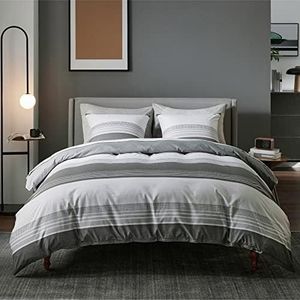 BEDSURE Parure de lit 2 pièces - Housse de couette 135 x 200 cm - Gris - 135 x 200 cm - Avec taie d'oreiller 80 x 80 cm - Certifié Öko-Tex - Doux et infroissable - Motif rayé avec fermeture éclair