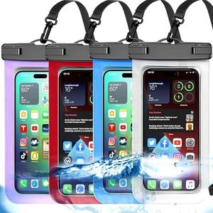 4 Pack Multicolor Universal Waterproof Phone Pouch, Large Phone Waterproof Case Dry Bag (Protection Level: IP68) Outdoor Sports for Apple iPhone,Samsung,and up to 7.5" (White,Blue,Red,Purple)