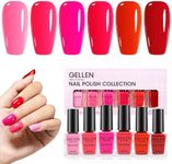 Gellen Red Nail Polish Set, Quick Air Dry Nail Polish Burgundy Bright Red Pink 6 Colors Trendy Regular Nail Polish Kit for Nail Manicure Art Salon Home, No UV Light Needed, 0.33 oz