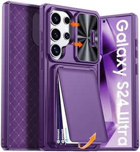BSNRM for Samsung Galaxy S24 Ultra Case Wallet with RFID Blocking, Card Holder, Slide Camera Lens Cover, Silicone Edge Raised, Rugged Heavy Duty Phone Cover Case for Galaxy S24 Ultra, 2024, Purple