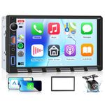 Double Din Car Stereo with Apple Carplay Wireless Android Auto, Hodozzy 7" HD IPS Touchscreen 2 Din Head Unit Car Radio with Bluetooth Youtube EQ FM SWC Backup Camera+USB/Type-C/Aux Piano Keys