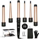 janelove Hair Curler, Curling Wand,6 in 1 Hair Iron Set for Long/Short Hair, with 5 Interchangeable Ceramic Barrel,Include Large/Small Hair Waver,Hair Crimpers with Heat Resistant Glove