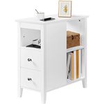 Yaheetech Narrow Bedside Table with 2 Drawers and 3 Shelves, 3-Tier Sofa Side Table Slim Nightstand Storage Organizer File Cabinet for Living Room Bedroom Small Space, Easy to Assemble, E1 MDF, White