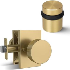 Mega Handles Laura Collection - Reversible Privacy Door Knob + Door Stopper 1.5IN (Satin Brass)