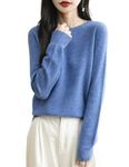 Chanyarn Women's 100% Merino Wool Crewneck Jumper 2024 First-Line Ready to Wear Long Sleeve Seamless Knit Jumper (Star Blue,M)