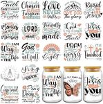 AFRITEE Transfer Cup Wrap Stickers - 20 Sheets Bible Verse Wildflower UV DTF Cup Wraps for 16 20 40oz Glass Mugs, Butterfly Christian Jesus Loves You Transfer Sticker for Water Bottle Decoration Decal