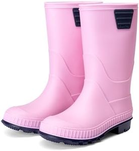DREAM PAIRS Kids Rain Boots Easy-On Lightweight Non-Slip Outsole for Boys & Girls Outdoor Rainy Day Play,Size 4 Big Kid,Pink,KKUMRB2506