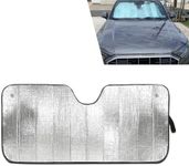 nodteem 1 PC Car Front Windshield Sunshade, 57.08" x 27.55" Hollow Bubble Dovetail Suction Cup Mounted Reflective UV Sunshade with Storage Bag, Foldable Easy to Store Accessories, for Cars (Silver)