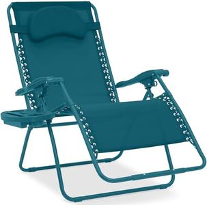 Best Choice Products Oversized Zero Gravity Chair, Folding Outdoor Patio Lounge Recliner w/Cup Holder Accessory Tray, Pillow - Peacock