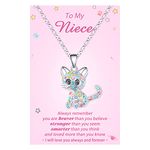 Lanqueen Niece Gifts from Aunt Cute Cat Pendant Necklace, Lovely Cat Hypoallergenic Cubic Zirconia Cat Jewelry for Girls Teens Women Daughter Christmas Birthday Gifts, Cat Lover Gifts