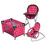 The New York Doll Collection Dolls Mega Play set with Dolls Highchair, 3-1 Doll Bouncer and Pack N Play Red-Colour for 18 inch/46 cm Dolls